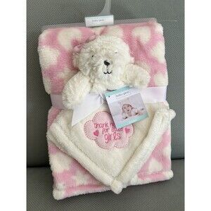 Baby Gear Teddy Bear Blanket Set Thank Heaven for Little Girls Lovey Pink Bow